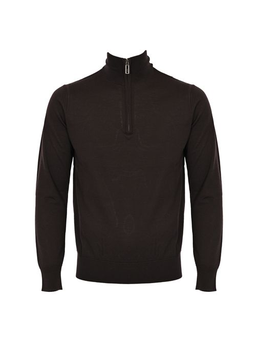 Maglia lupetto in lana merino con zip Marrone Paolo Pecora | A006 F0012358